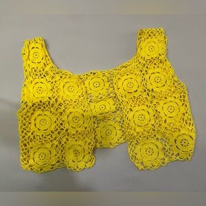 Ooak flower crochet cotton handmade cropped vest size medium yellow boho